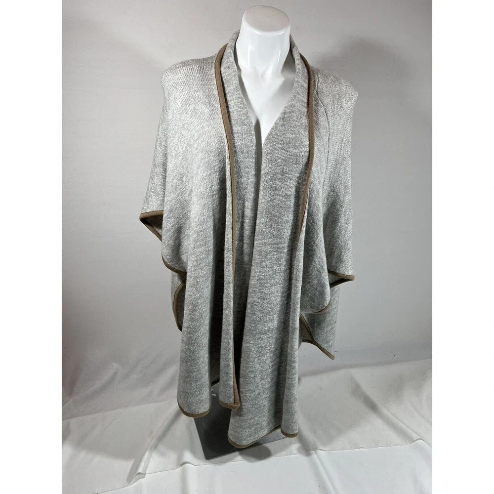 Freeway Boho‎ Shawl Womens One Size Gray Brown Contrast Trim Casual